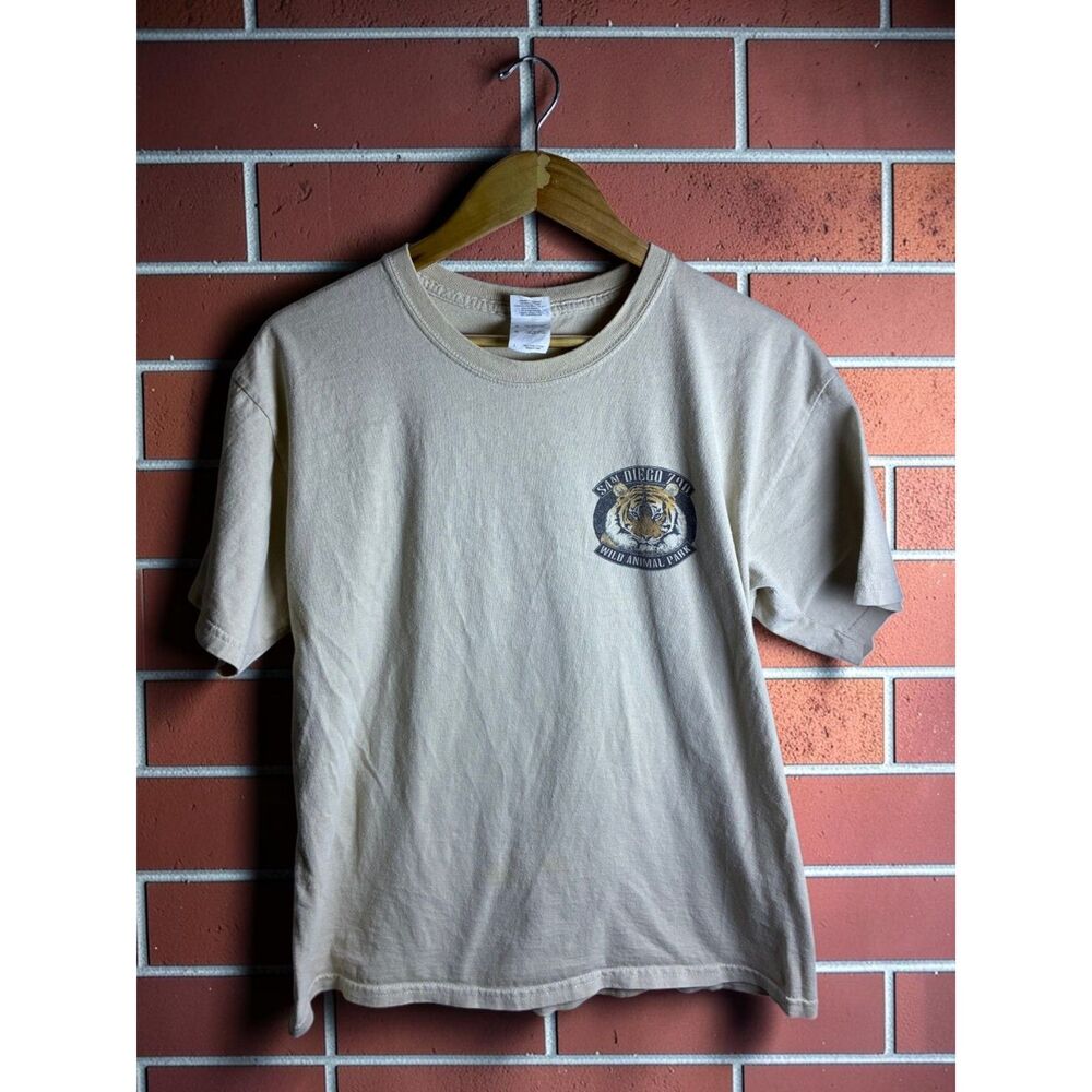 San Diego Zoo Wild Animal Park Tiger Graphic T Shirt Men's Large Beige